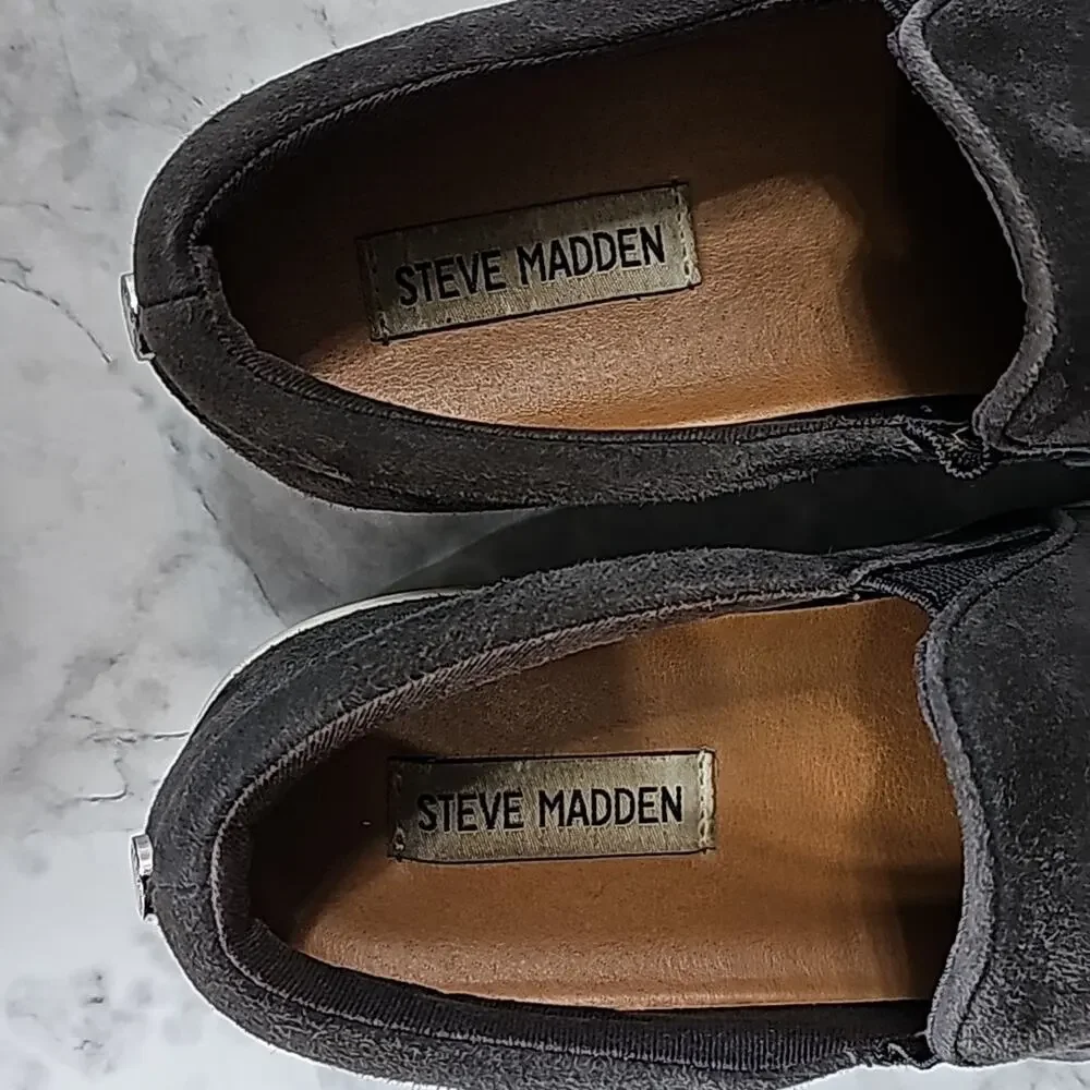 Steve Madden Womens Sz 7.5 Gills Gray Suede Platform Slip On Sneakers